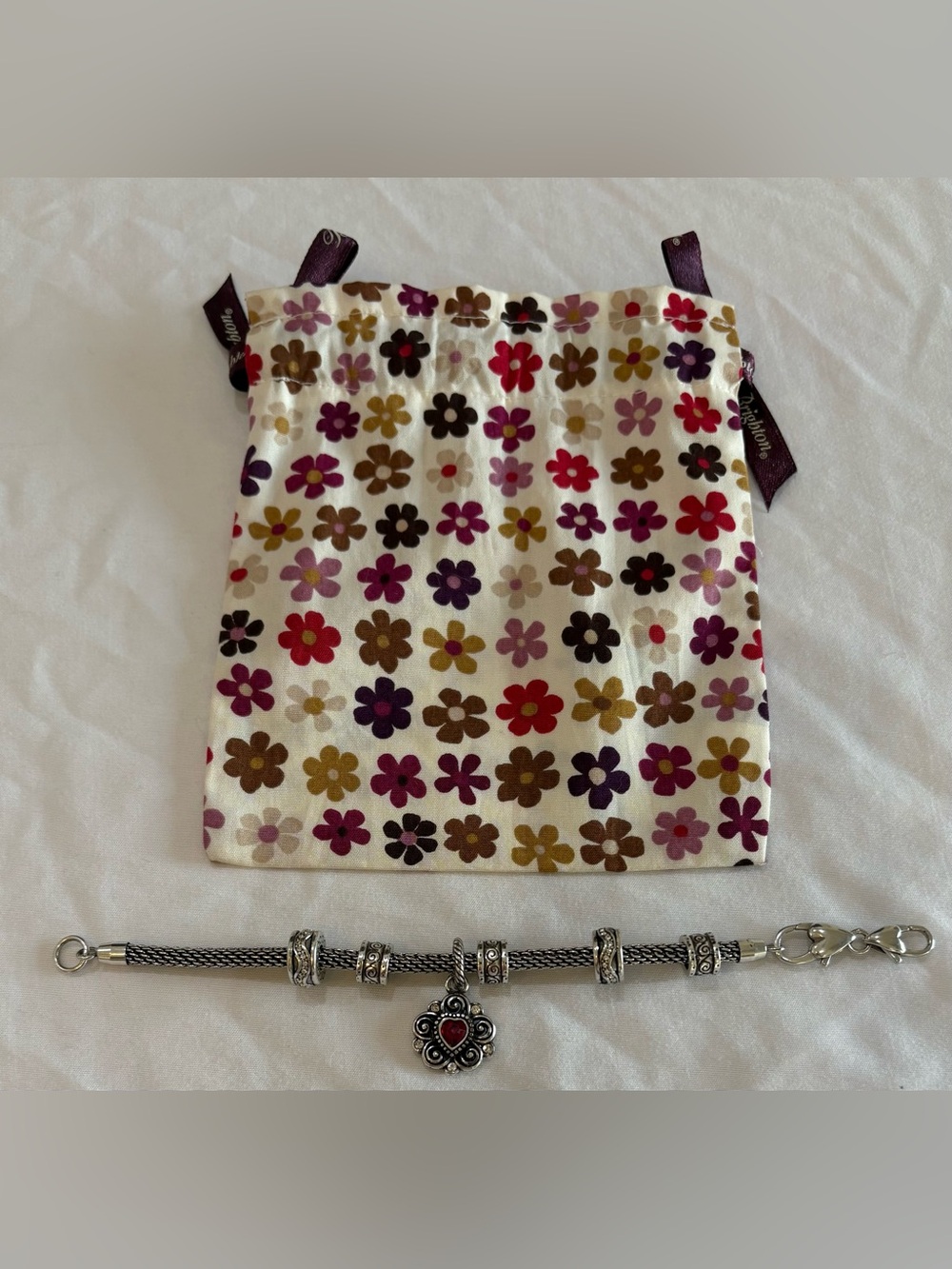BRIGHTON 7.25" SILVER BRACELET W/ CHARM & 5 SPACER BEADS PRE-OWN LOT - Picture 3 of 3